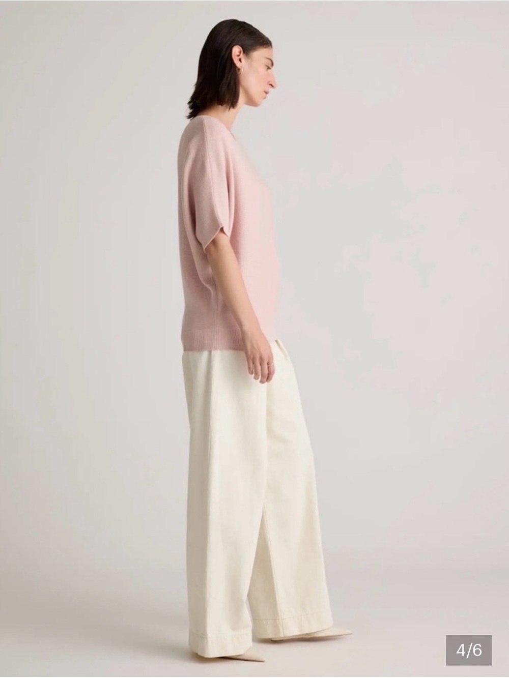 Quince Light Pink Short-Sleeve Cotton Cashmere Dolman sleeve Crewneck Sweater - Picture 2 of 3